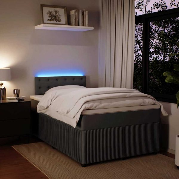 Pat box spring cu saltea, gri închis, 120×200 cm, catifea