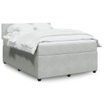 Pat box spring cu saltea, gri deschis, 140×190 cm, catifea