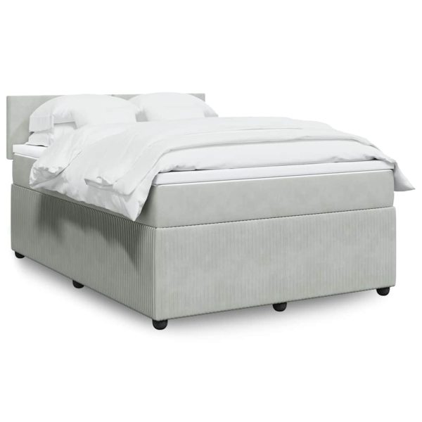 Pat box spring cu saltea, gri deschis, 140×190 cm, catifea