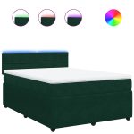 Pat box spring cu saltea, verde închis, 140×190 cm, catifea
