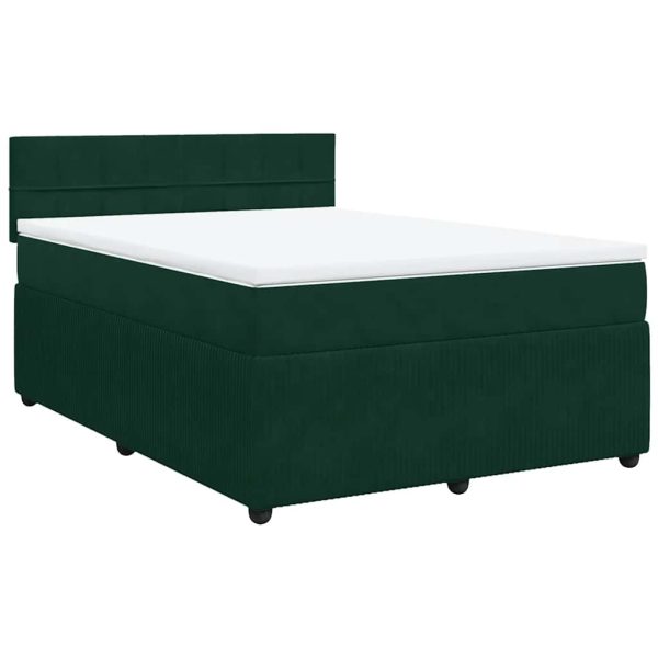 Pat box spring cu saltea, verde închis, 140×190 cm, catifea