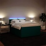 Pat box spring cu saltea, verde închis, 140×190 cm, catifea