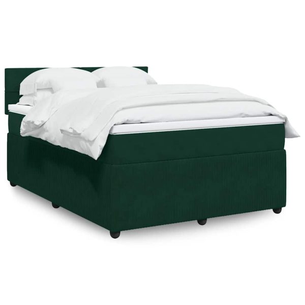 Pat box spring cu saltea, verde închis, 140×190 cm, catifea