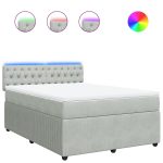 Pat box spring cu saltea, gri deschis, 140×190 cm, catifea