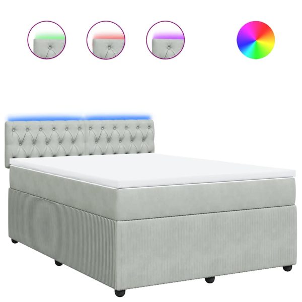 Pat box spring cu saltea, gri deschis, 140×190 cm, catifea