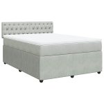 Pat box spring cu saltea, gri deschis, 140×190 cm, catifea