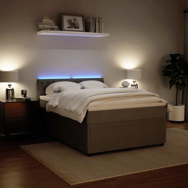 Pat box spring cu saltea, gri deschis, 140×190 cm, catifea