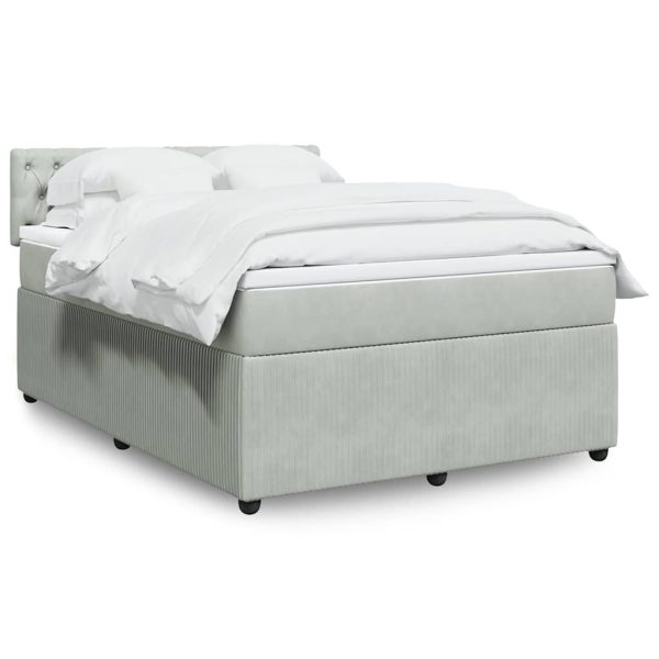 Pat box spring cu saltea, gri deschis, 140×190 cm, catifea