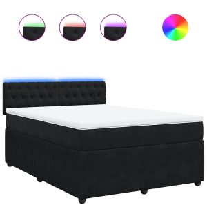 Pat box spring cu saltea, negru, 140×190 cm, catifea