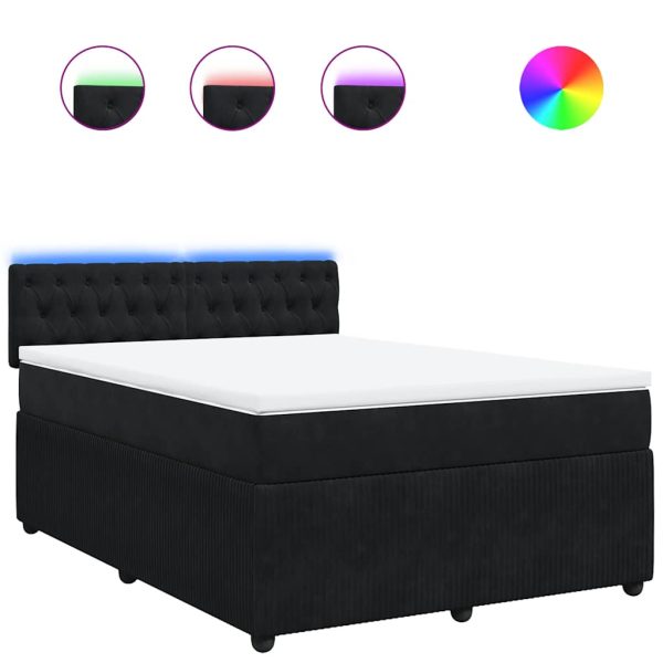 Pat box spring cu saltea, negru, 140×190 cm, catifea