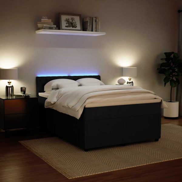 Pat box spring cu saltea, negru, 140×190 cm, catifea
