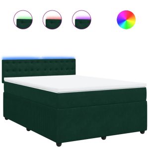 Pat box spring cu saltea, verde închis, 140×190 cm, catifea