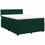 Pat box spring cu saltea, verde închis, 140×190 cm, catifea