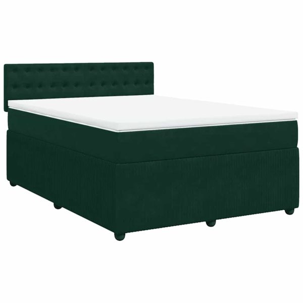 Pat box spring cu saltea, verde închis, 140×190 cm, catifea