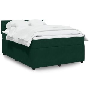 Pat box spring cu saltea, verde închis, 140×190 cm, catifea
