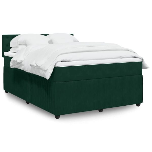 Pat box spring cu saltea, verde închis, 140×190 cm, catifea