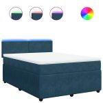 Pat box spring cu saltea, albastru, 140×200 cm, catifea