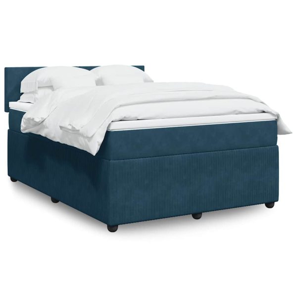 Pat box spring cu saltea, albastru, 140×200 cm, catifea
