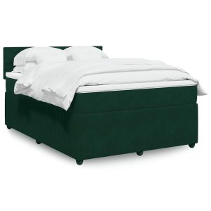 Pat box spring cu saltea, verde închis, 140×200 cm, catifea