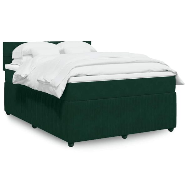 Pat box spring cu saltea, verde închis, 140×200 cm, catifea