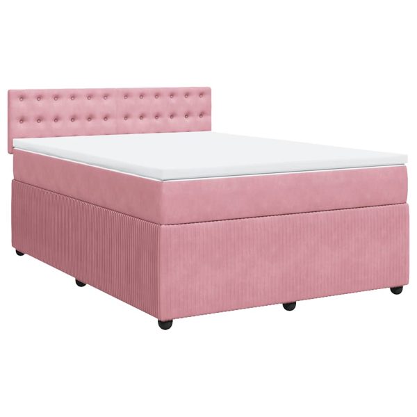 Pat box spring cu saltea, roz, 140×200 cm, catifea