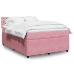 Pat box spring cu saltea, roz, 140×200 cm, catifea