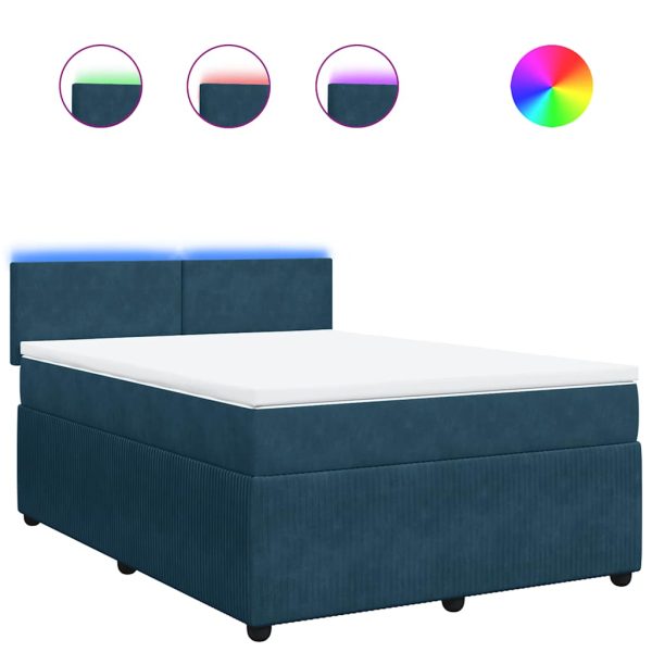 Pat box spring cu saltea, albastru, 160×200 cm, catifea