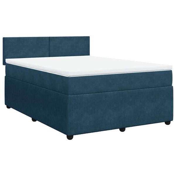 Pat box spring cu saltea, albastru, 160×200 cm, catifea