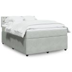 Pat box spring cu saltea, gri deschis, 160×200 cm, catifea