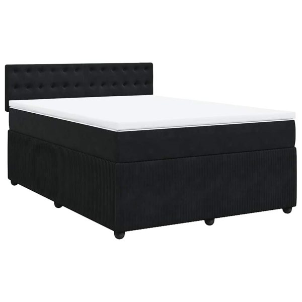 Pat box spring cu saltea, negru, 160×200 cm, catifea