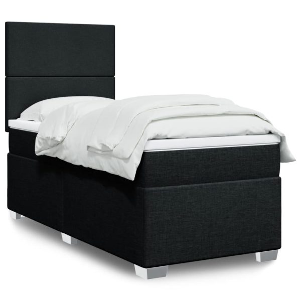 Pat box spring cu saltea, negru, 80×200 cm, textil