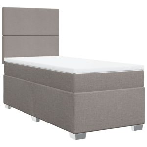 Pat box spring cu saltea, gri taupe, 80×200 cm, textil
