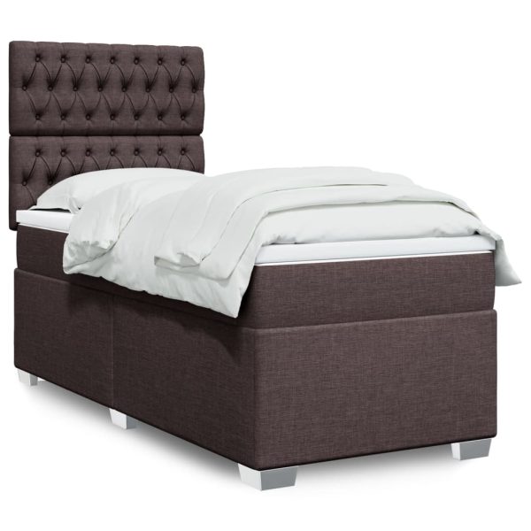 Pat box spring cu saltea, maro închis, 80×200 cm, textil