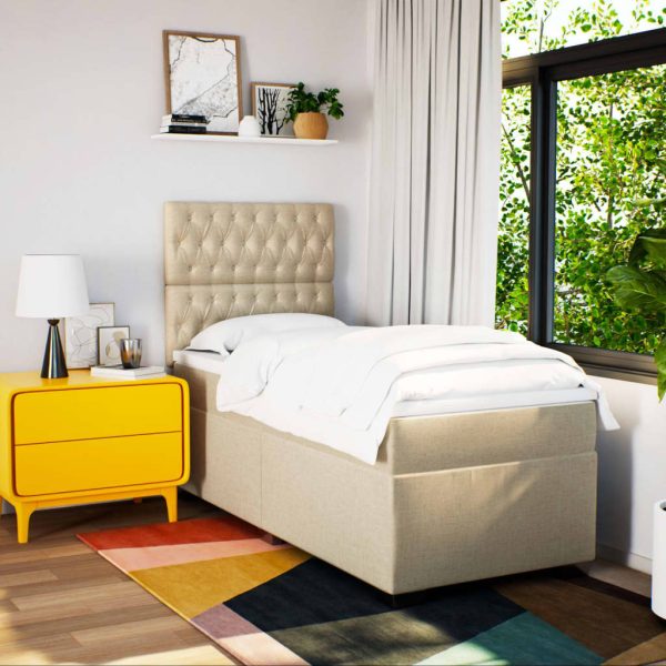 Pat box spring cu saltea, crem, 80×200 cm, textil
