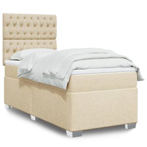 Pat box spring cu saltea, crem, 80×200 cm, textil