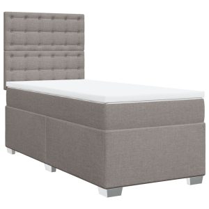 Pat box spring cu saltea, gri taupe, 80×200 cm, textil