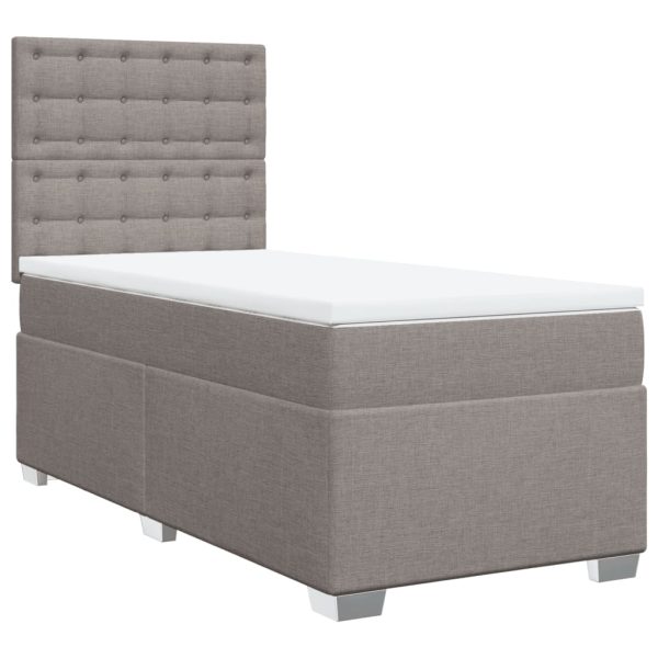 Pat box spring cu saltea, gri taupe, 80×200 cm, textil