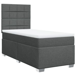 Pat box spring cu saltea, gri închis, 90×190 cm, textil