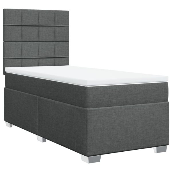 Pat box spring cu saltea, gri închis, 90×190 cm, textil