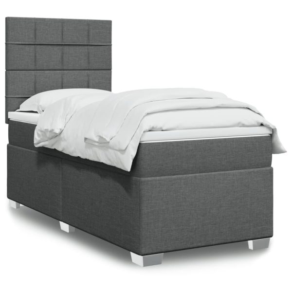 Pat box spring cu saltea, gri închis, 90×190 cm, textil