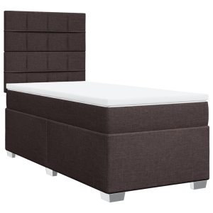 Pat box spring cu saltea, maro închis, 90×190 cm, textil