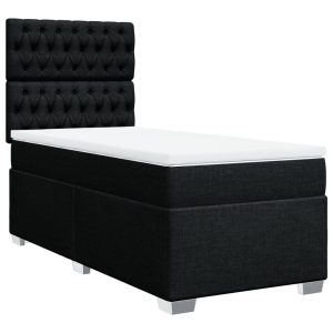 Pat box spring cu saltea, negru, 90×190 cm, textil