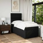 Pat box spring cu saltea, negru, 90×190 cm, textil
