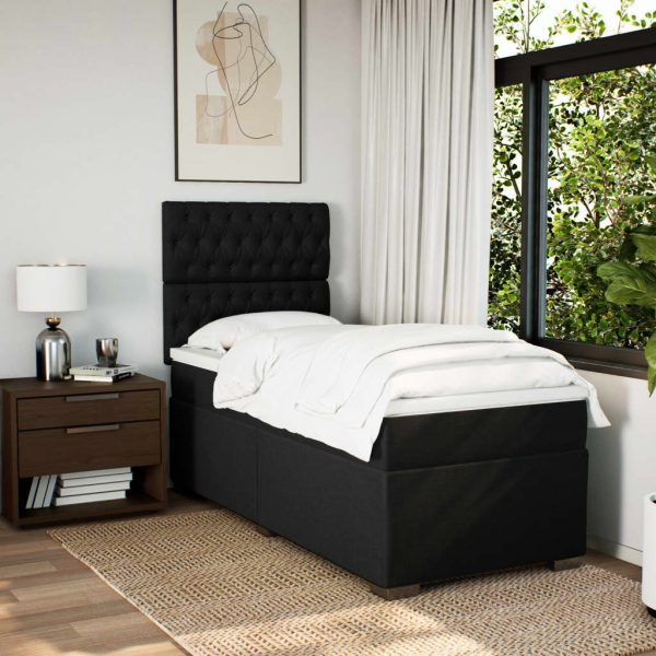 Pat box spring cu saltea, negru, 90×190 cm, textil