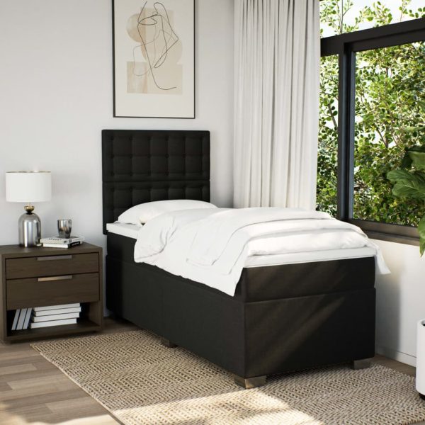 Pat box spring cu saltea, negru, 90×190 cm, textil