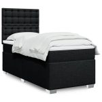 Pat box spring cu saltea, negru, 90×190 cm, textil