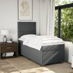 Pat box spring cu saltea, gri închis, 90×200 cm, textil