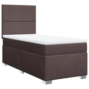 Pat box spring cu saltea, maro închis, 90×200 cm, textil