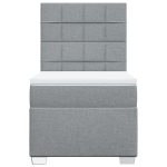 Pat box spring cu saltea, gri deschis, 90×200 cm, textil