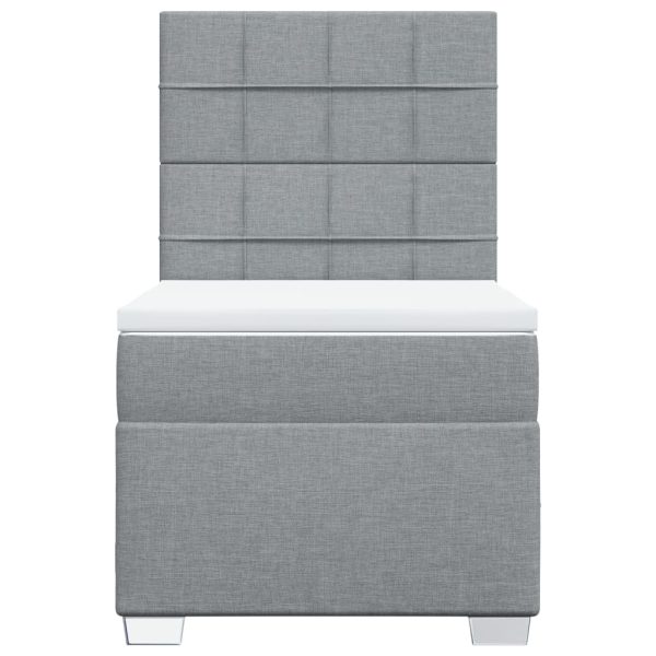 Pat box spring cu saltea, gri deschis, 90×200 cm, textil